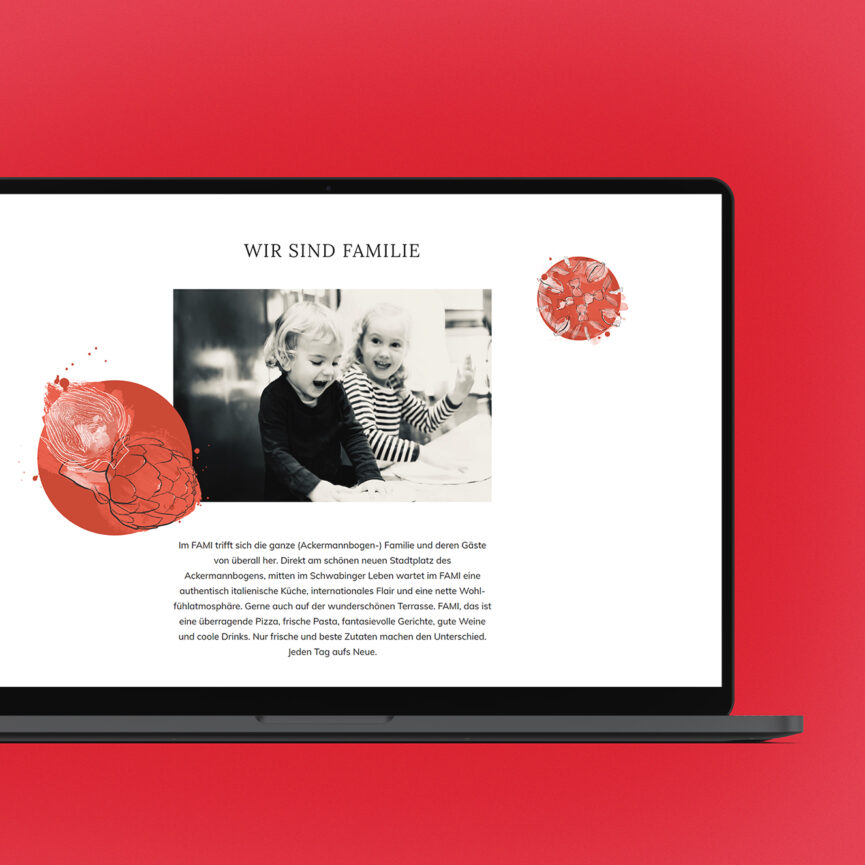 FAMI Website Relaunch – MockUp Laptop auf rotem Hintergrund