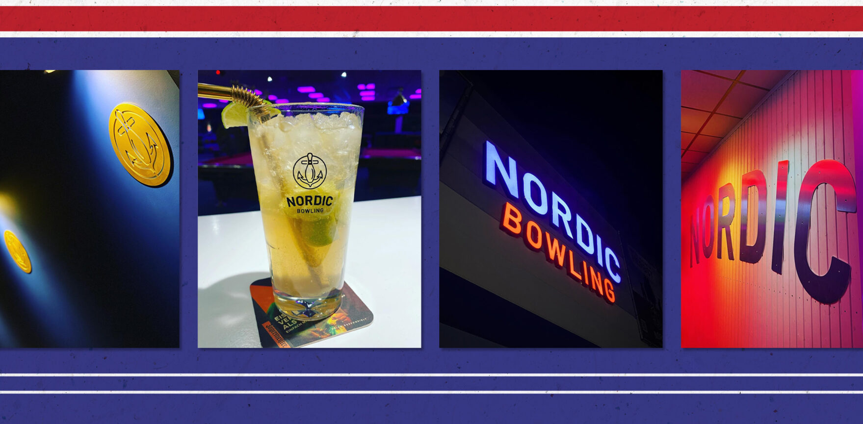 Nordic Bowling Logo auf Glas und als Leuchtreklame