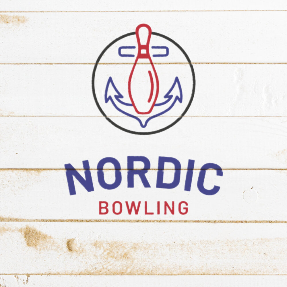 Logo Nordic Bowling auf weissem Holz