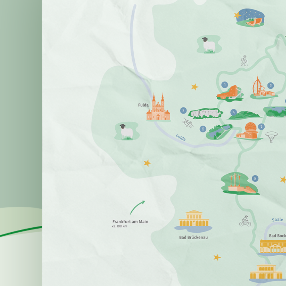 Ausschnitt illustratives Kartedesign der Region Rhoen