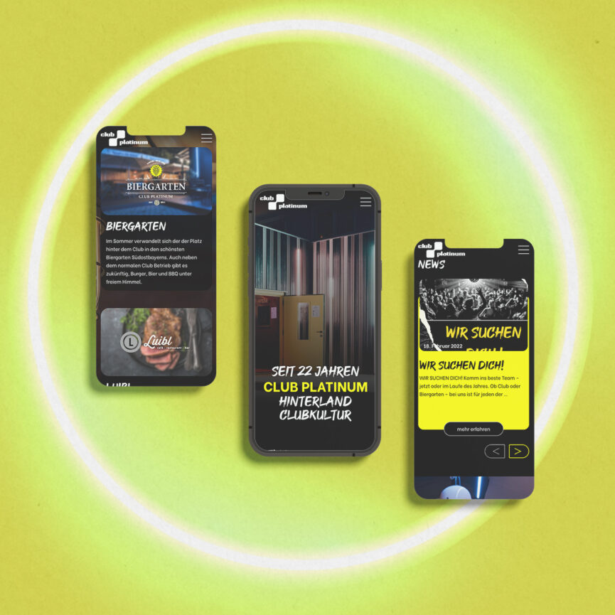 Club Platinum Website Relaunch mobile Ansicht auf drei iPhones