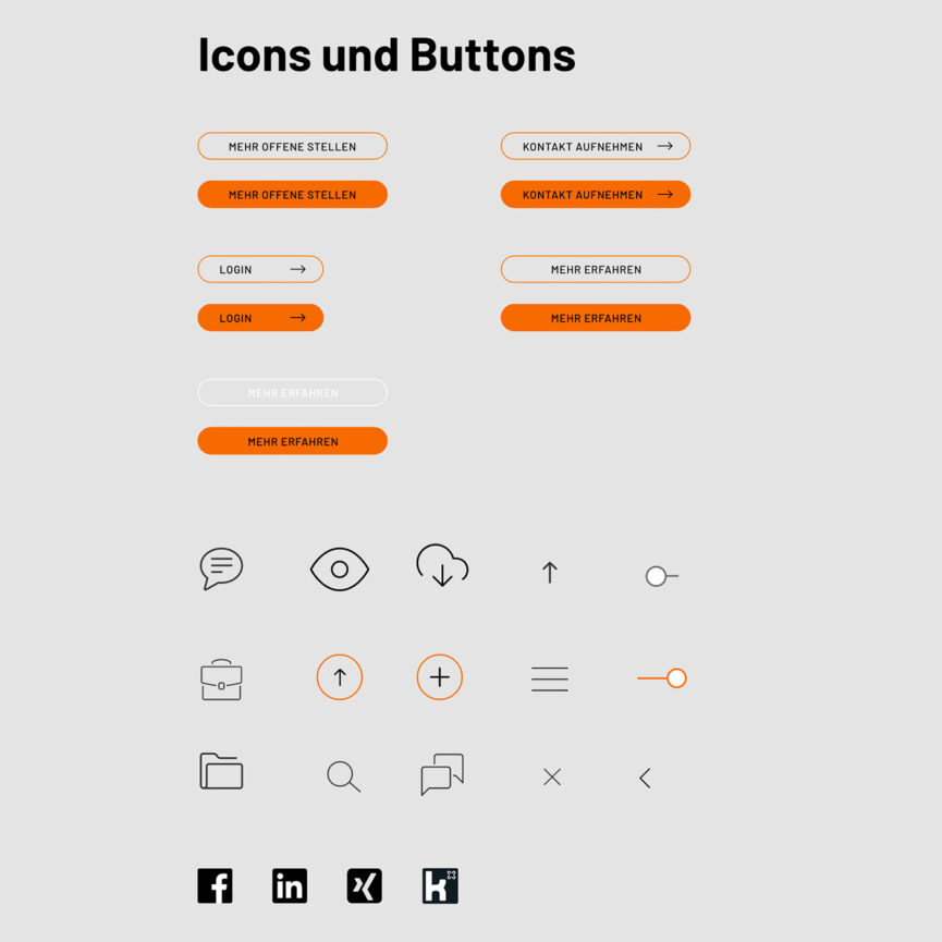 Uebersicht ueber die Gestaltung der Buttons uns Icons