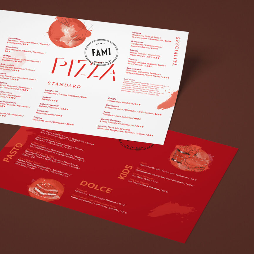 FAMI Illustrationen zur Verwendung in Print und Digitalen Medien – Anwendung auf der Speisekarte