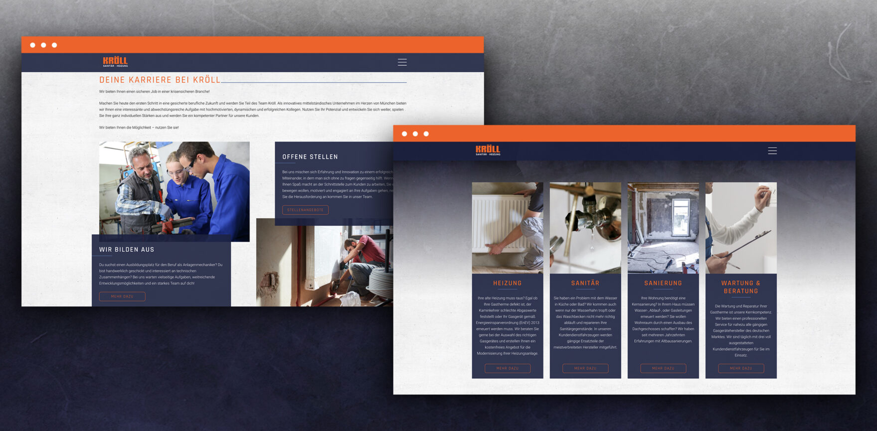 Screenshots Kroell Website Karriere und Leistungen