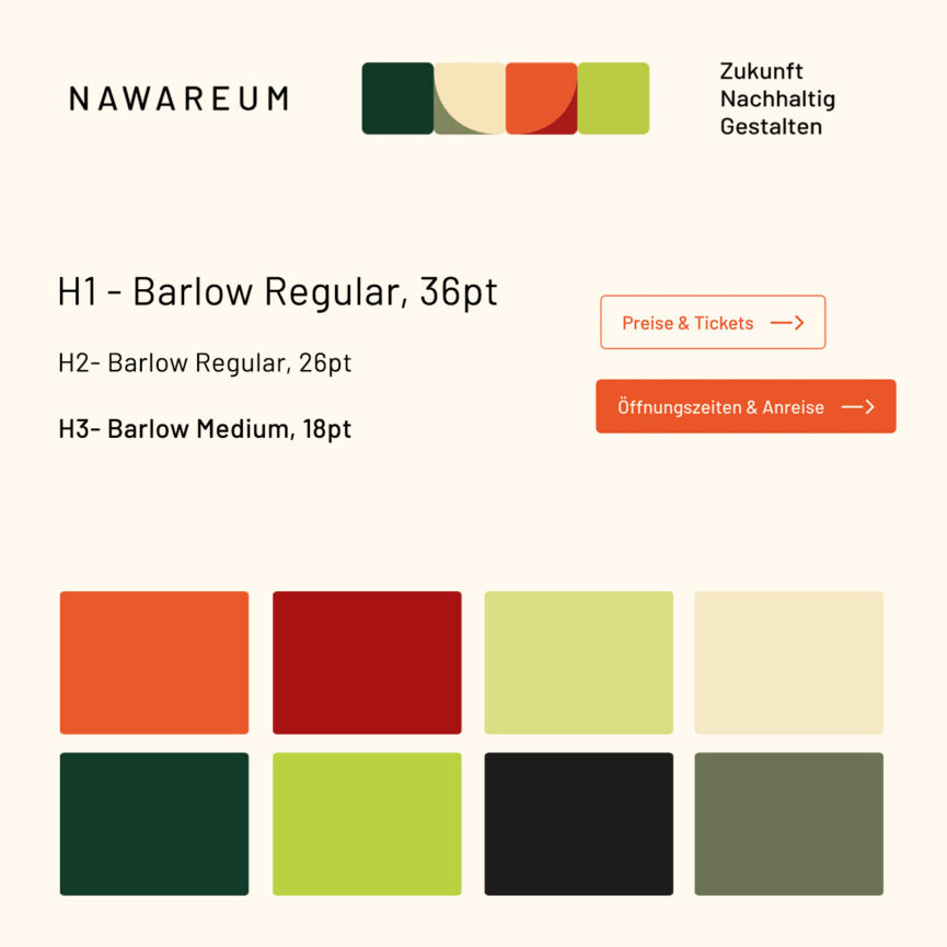 Übersicht der Farben und Schriften auf der NAWAREUM Website