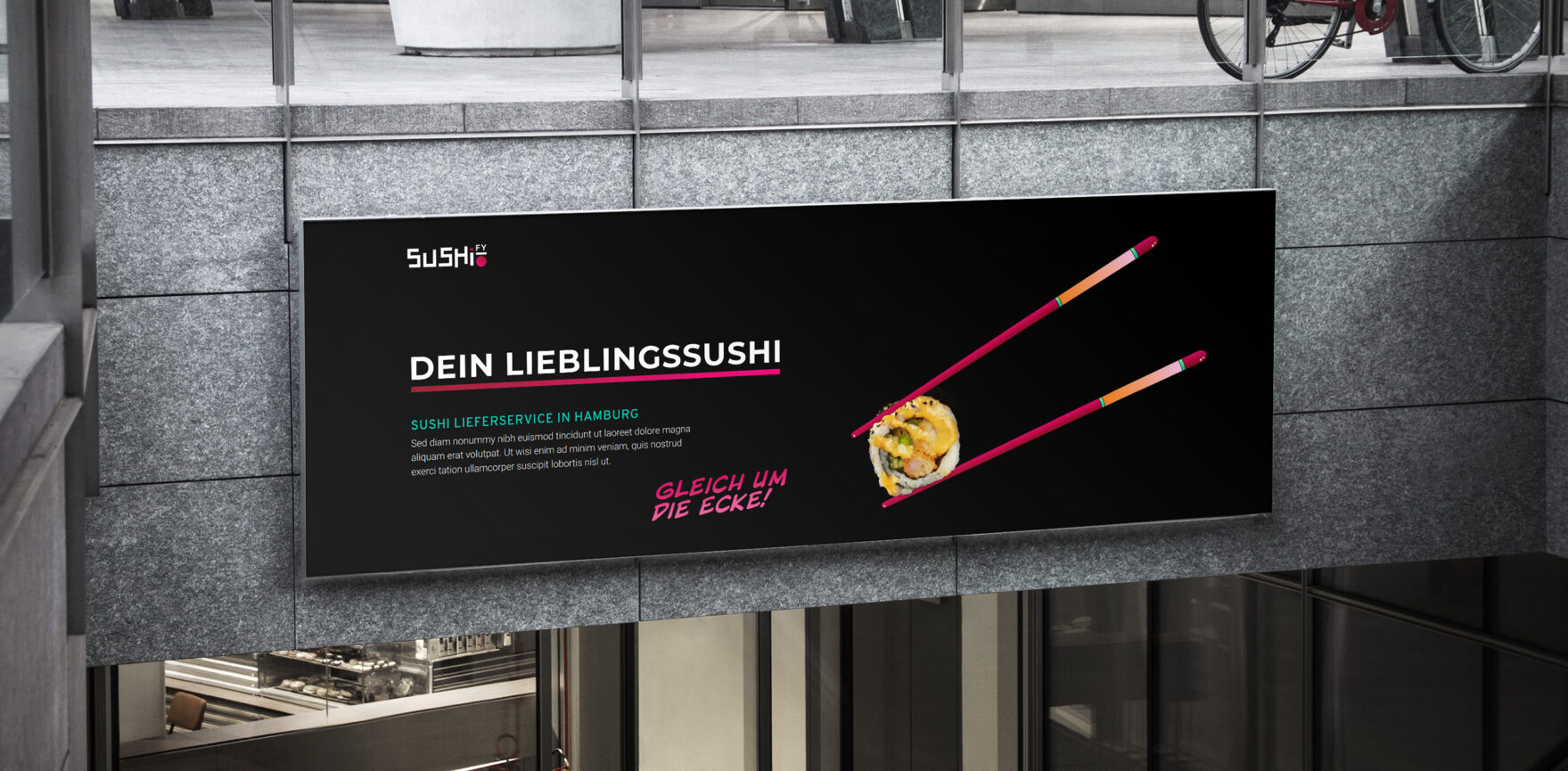 Mockup Plakat Sushify über Unterführung