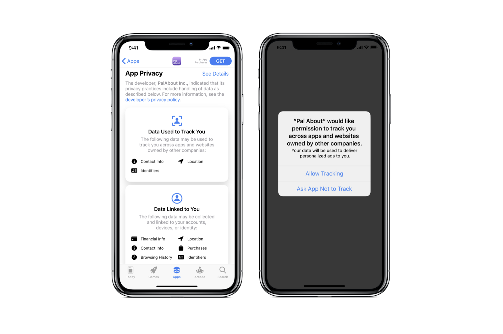 Datenschutz Opt-In Opt-Out in iOS 14 und App Store Page