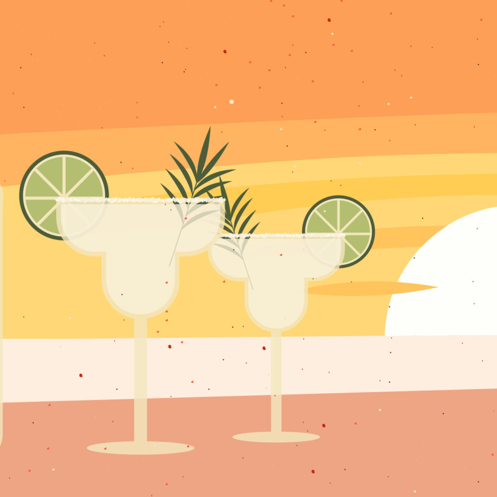 Illustration Tequila Flasche und Margarita Gläser