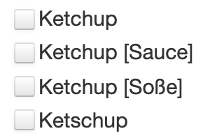Markenschtz von vier Schreibweisen des Wortes Ketchup