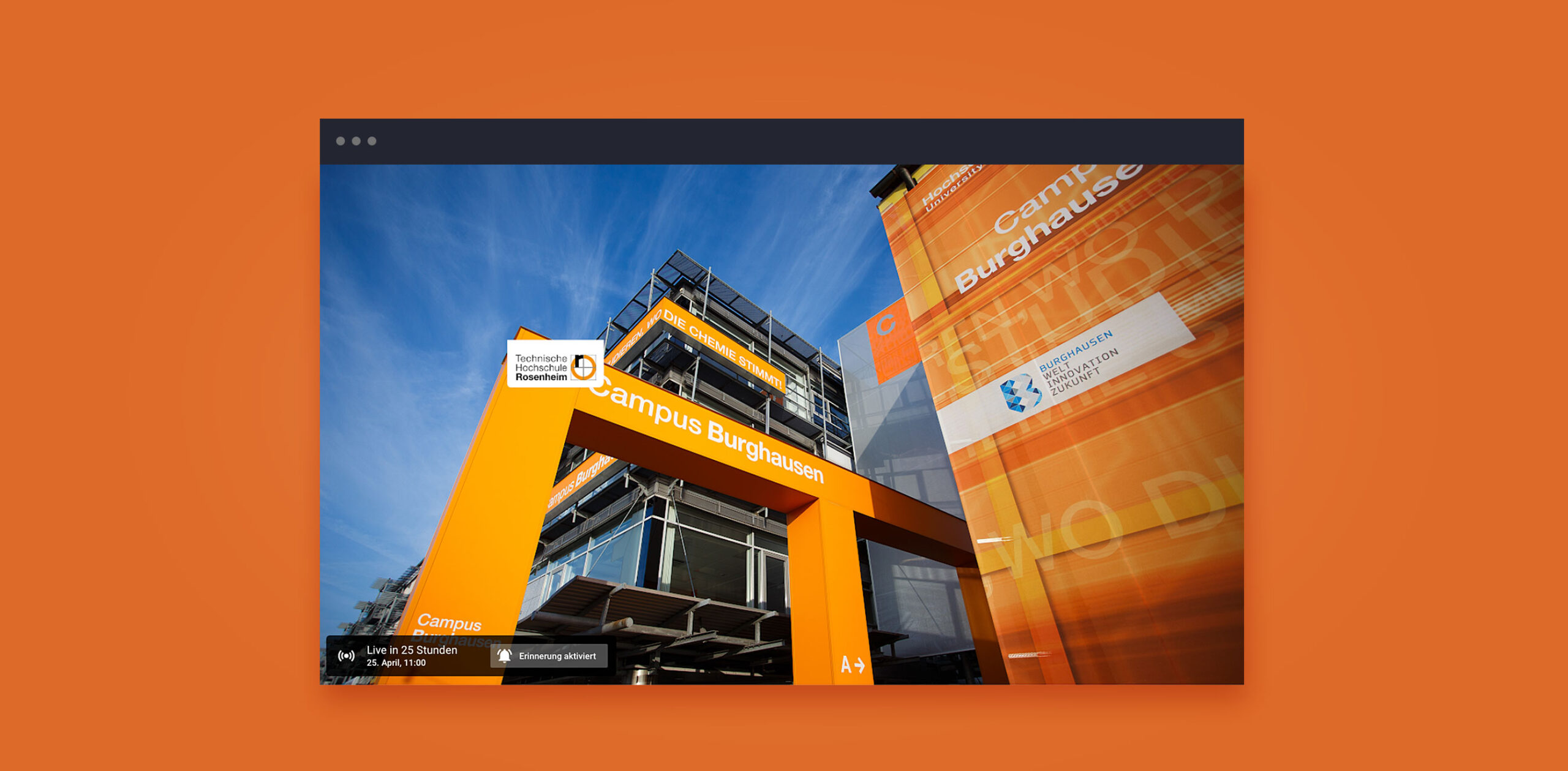 Virtueller Tag der offenen Tuer Campus Burghausen Gebaeude Aula orange