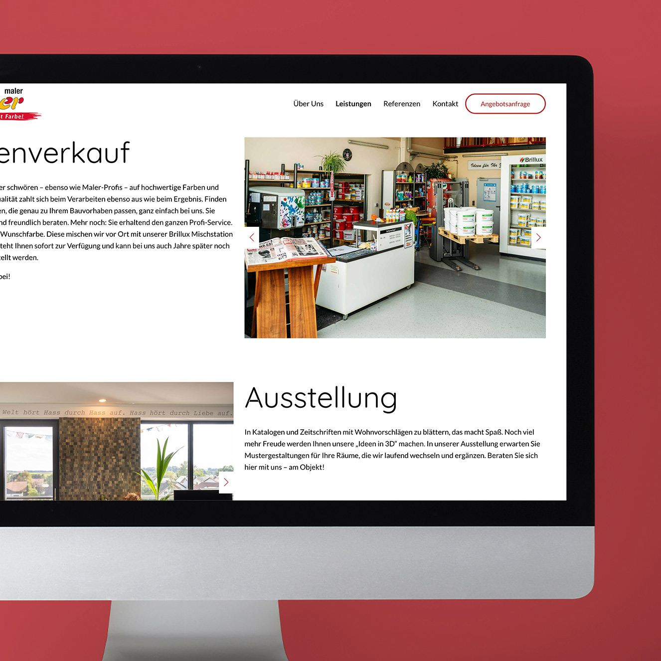 Maler Weber Website Relaunch Desktop Farbenverkauf Ausstellung