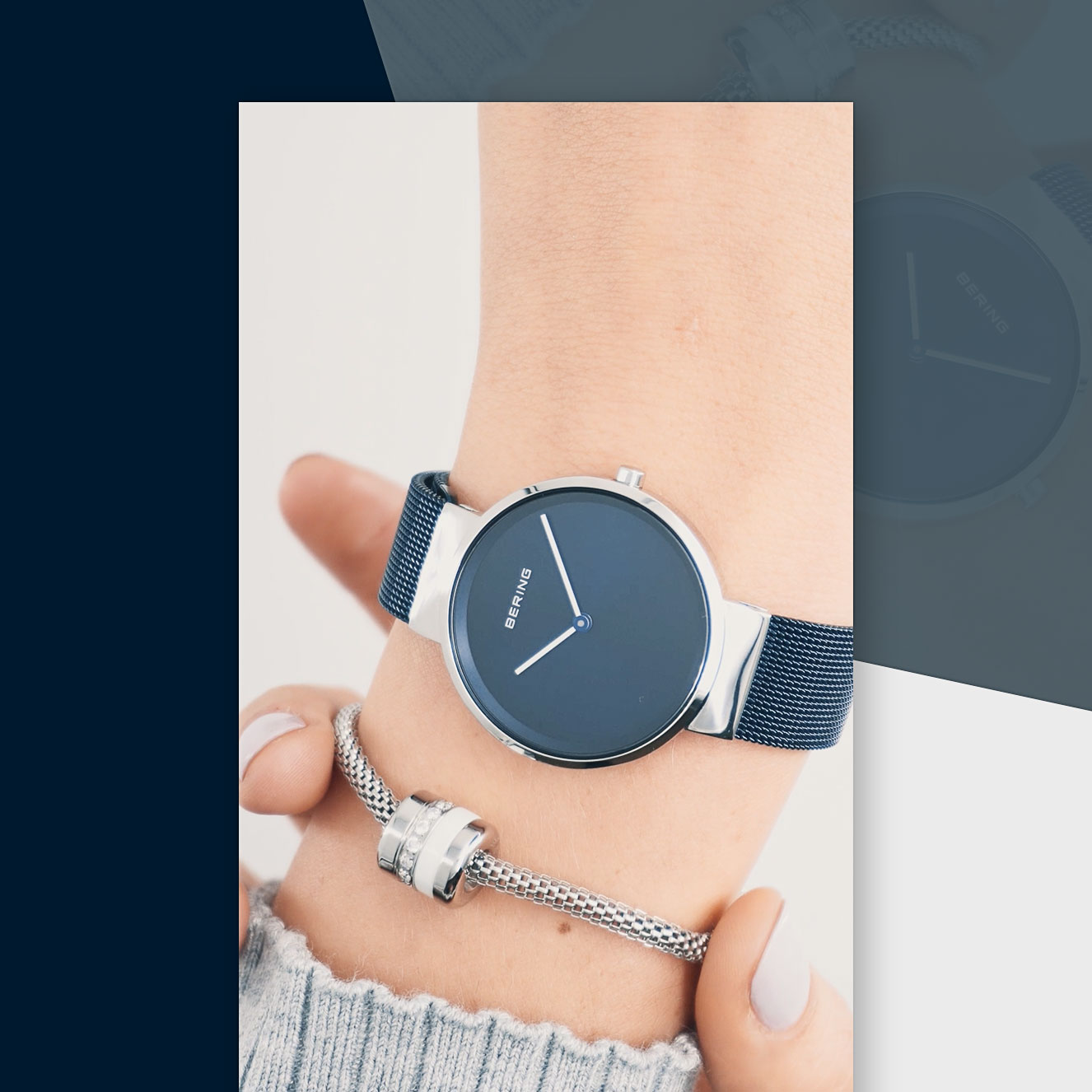 BERING Instagram Story Ads GeschenkSets Uhr und Armband am Arm